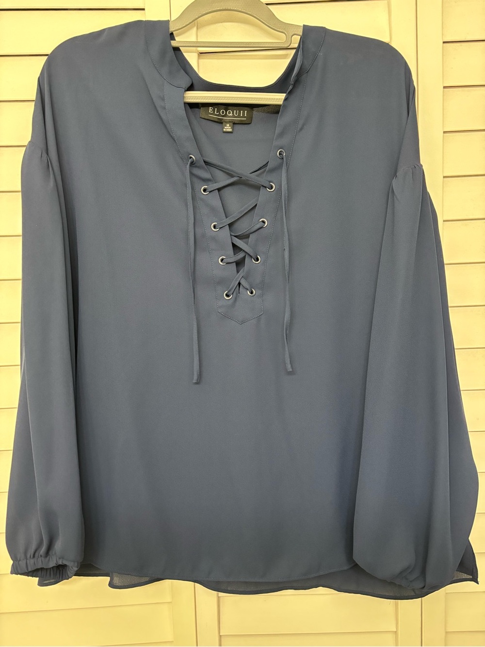 Eloquii Navy Blue Lace-Up Peasant Top